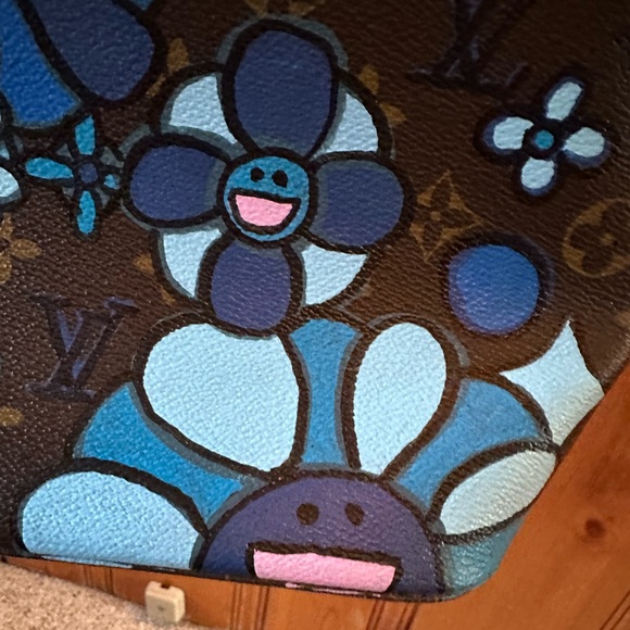 Louis Vuitton Blue Floral Tote Bag  Upcycled and Hand Painted - Picture 11 of 16